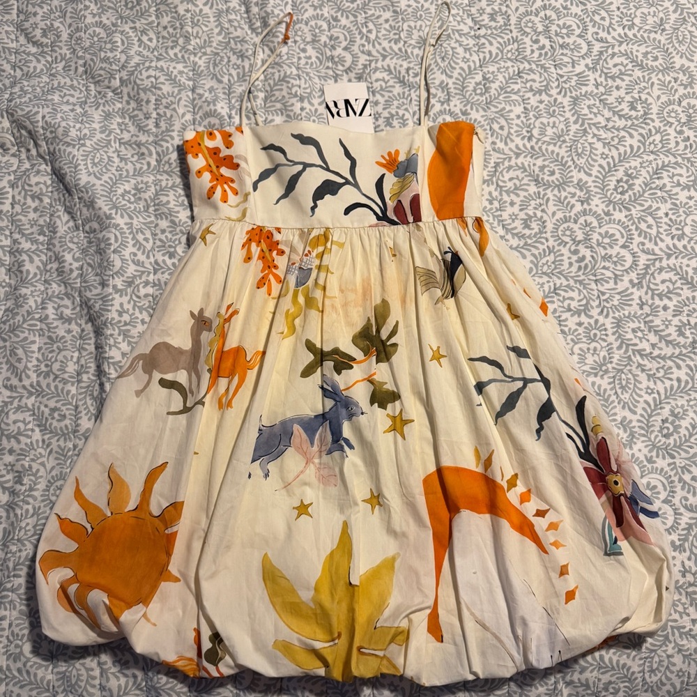 Zara Orange White Animal Dress - NWT
